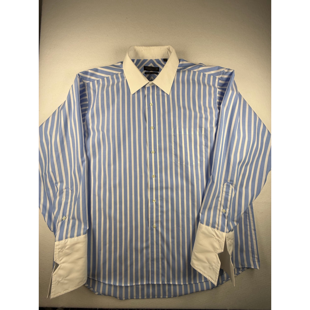 Donald J. Trump Signature Men’s Blue & White Striped Dress Shirt Size 18 34/35